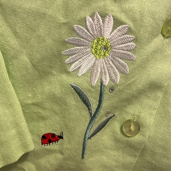 VINTAGE  LINEN A.K.C. Pistachio Green Ladybug Embroidered tank & jacket size S - Picture 16 of 16
